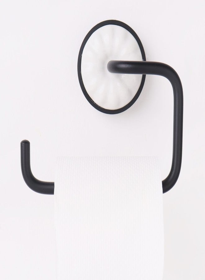 Indian-Shelf حامل ورق تواليت فاخر من إنديان شيلف - حامل ورق تواليت سيراميك أسود وأبيض - أدوات حمام فريدة - حامل مناديل جداري بتصميم كلاسيكي - علاقة أنيقة لورق التواليت - Image 1